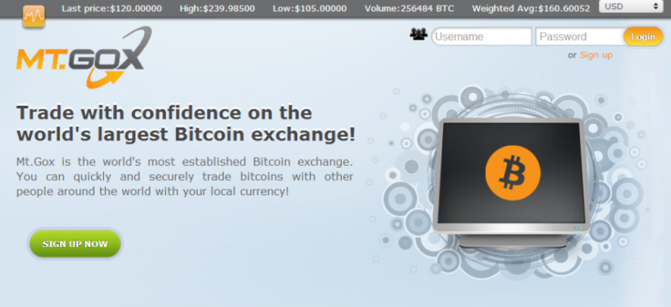 A vintage screenshot of the Mt. Gox homepage, once the world's largest Bitcoin exchange. The interface displays a Bitcoin price of $120 and the classic login portal, serving as a landmark of bitcoin nostalgia.